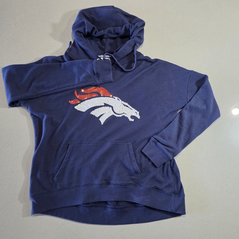 Victoria's Secret PINK Denver Broncos Sequin Hoodie Navy Blue Small E-0268